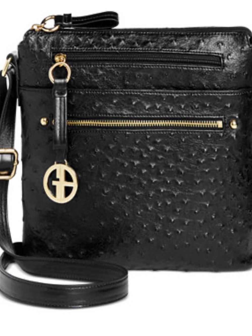 Giani Bernini Black Embossed Faux-Ostrich Crossbody Bag